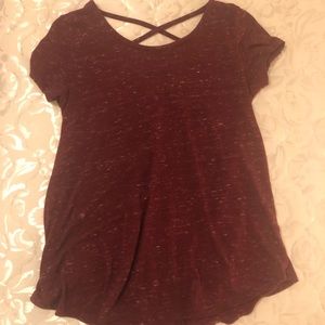 Burgundy shirt with open cross back